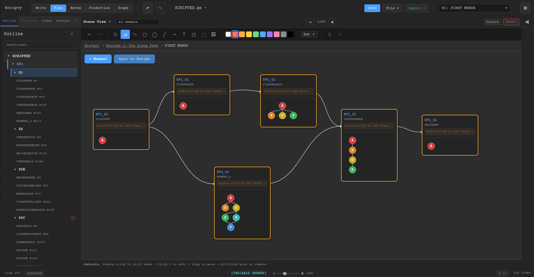 Scripty: wire-planning and whiteboard layer