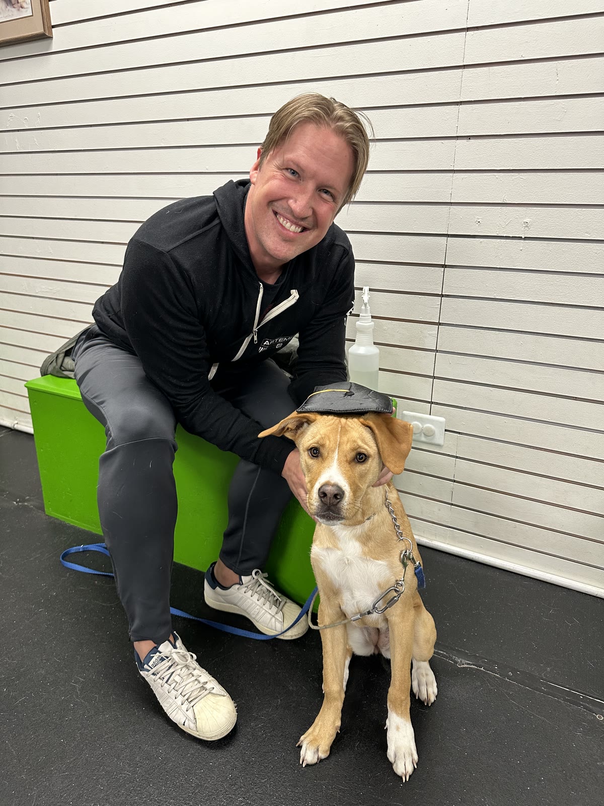 Zachary Andrews with his yellow lab